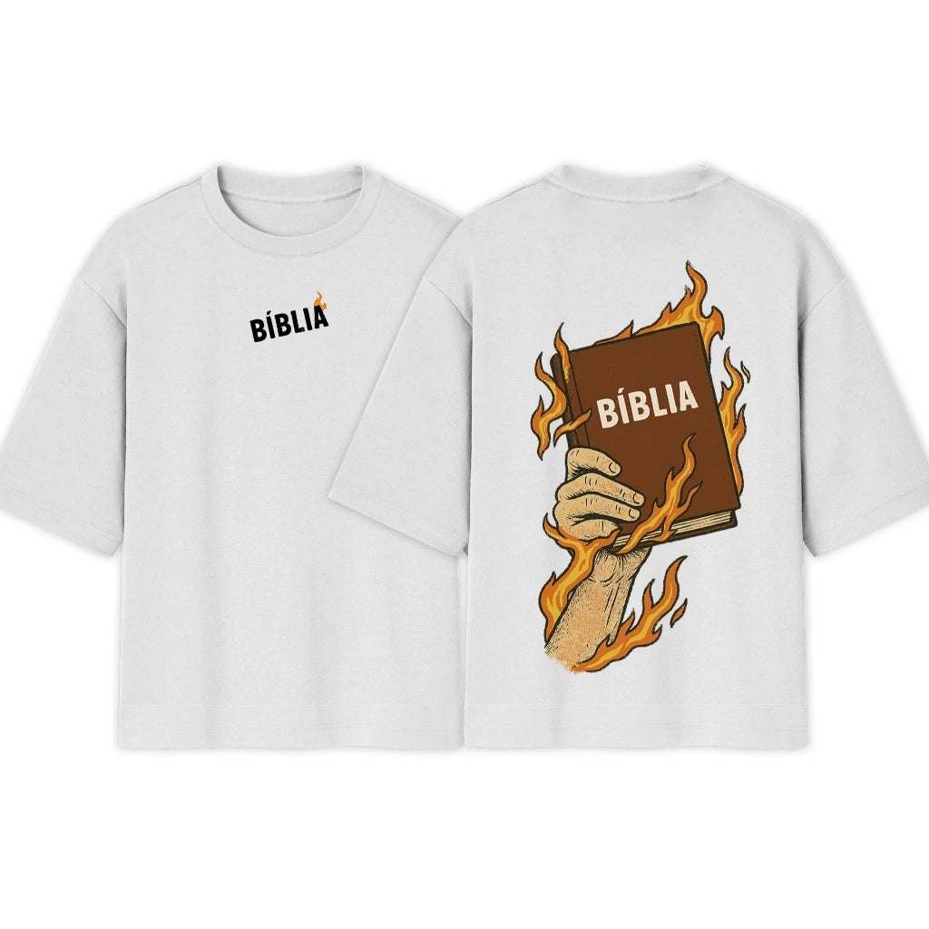 Camiseta Oversized |Cristã Estampa Biblia Fire | Novidade!