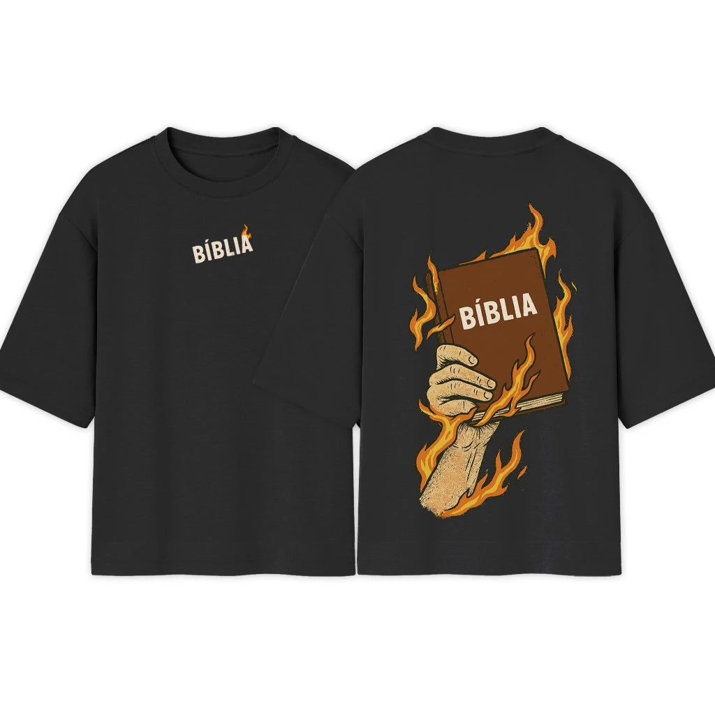 Camiseta Oversized |Cristã Estampa Biblia Fire | Novidade!