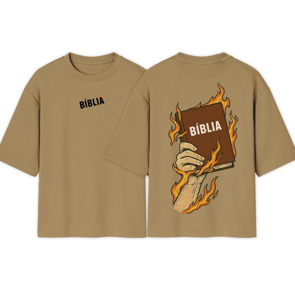 Camiseta Oversized |Cristã Estampa Biblia Fire | Novidade!
