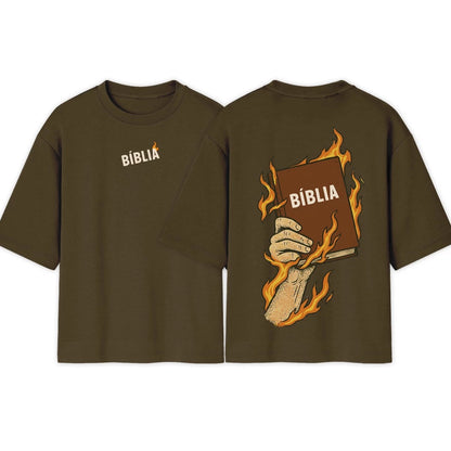 Camiseta Oversized |Cristã Estampa Biblia Fire | Novidade!